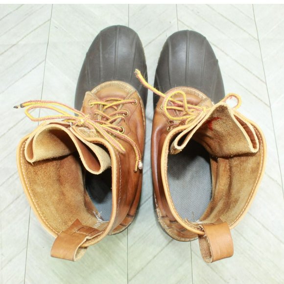LL Bean Brown Leather Lace Up Round Toe Unlined Mid Calf Duck Boots Size 11 M - Picture 7 of 10